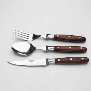 Chef 304 Stainless Steel 3-Pcs Knife Set with Wooden Handle Including Steak Fork and Spoon