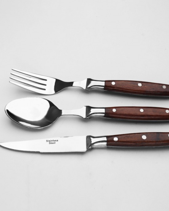 Chef 304 Stainless Steel 3-Pcs Knife Set with Wooden Handle Including Steak Fork and Spoon