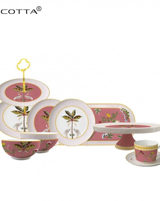 Porcelain Manufacturer Wholesale European Style Pink 15 PCS Fine Bone China Tea Set Ceramic