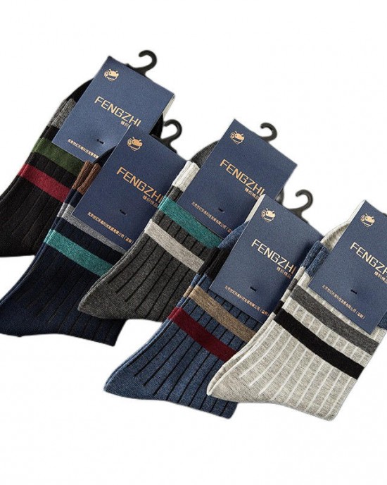 Wholesale Simple Solid Color Stripe Mens Dress Socks Man Cotton Crew Socks Thick Business Casual Socks