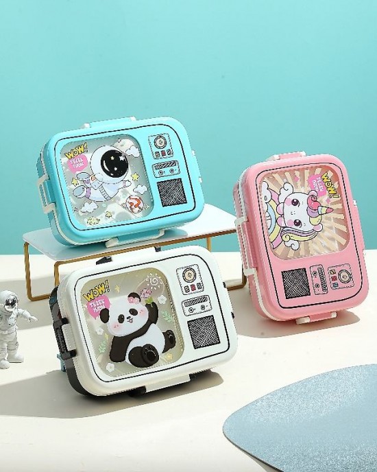 Free Design Wholesales 1270ml+70ml PP Plastic Cute Cartoon Design Kids Lunch Box With Cutlery School Bento Box For Customized