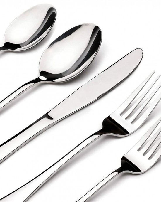 Modern Stainless Steel Flatware Set Restaurant Cutlery Including Silver Spoons Forks Knives at Low Price for Parties and Home