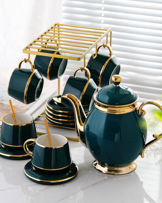 European Light Luxury Gold Coffee Cup Set Ceramic Household Tea Set with Cup Holder Luxury Gold Edge Coffee Cup and Plate Set