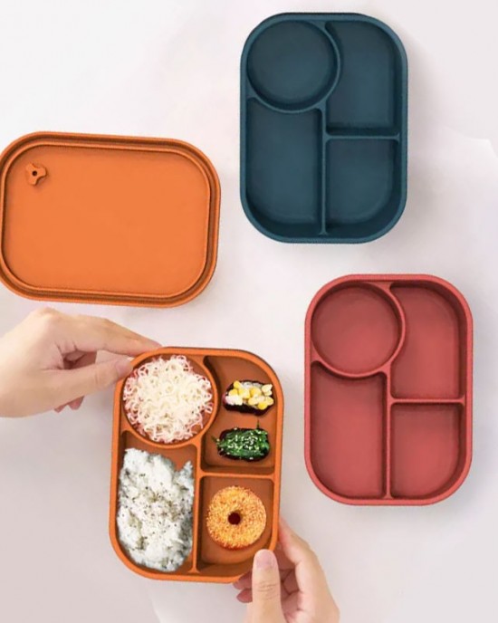 ECO Friendly Portable Click To Go Silicone Bento Office Lunch Box Set With Compartment For Kids Children's Adult