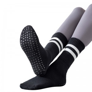 Women Sports Yoga Grip Pilates Crew Socks Custom logo Striped Cotton Solid Customized Women Pilates Crew Grip Socks