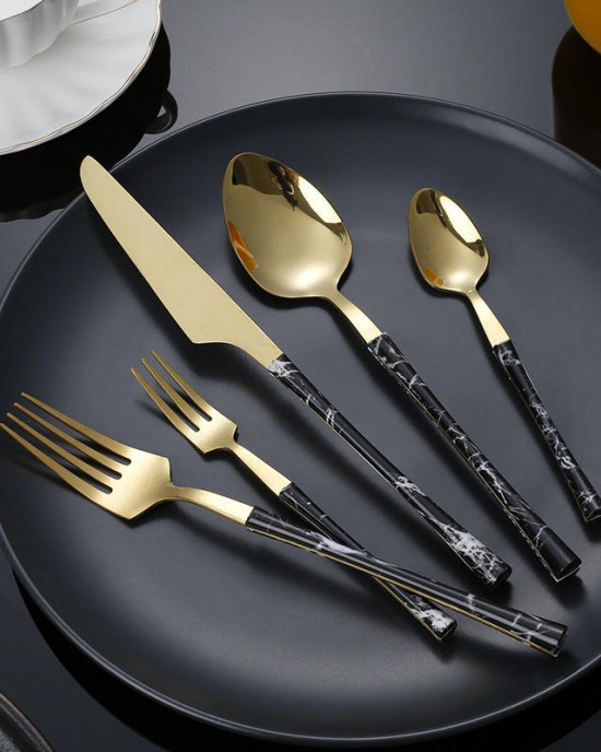 Small Waist Plastic Handle Stainless Steel Knife Fork Spoon Tableware Set Household Dessert Fork And Spoon Silverware Cutleryset