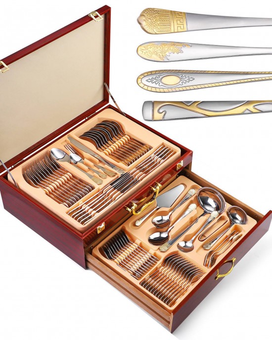 Luxury 72pcs Cutlery Set Spoon Knife and Fork Stainless Steel Flatware Sets for Wedding Gifts