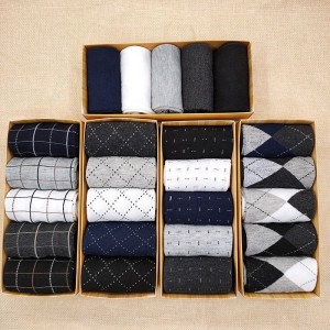 Wholesale 5 Pairs Plain Argyle Office Socks Gift Set Formal Business Men's Dress Crew Socks With Box