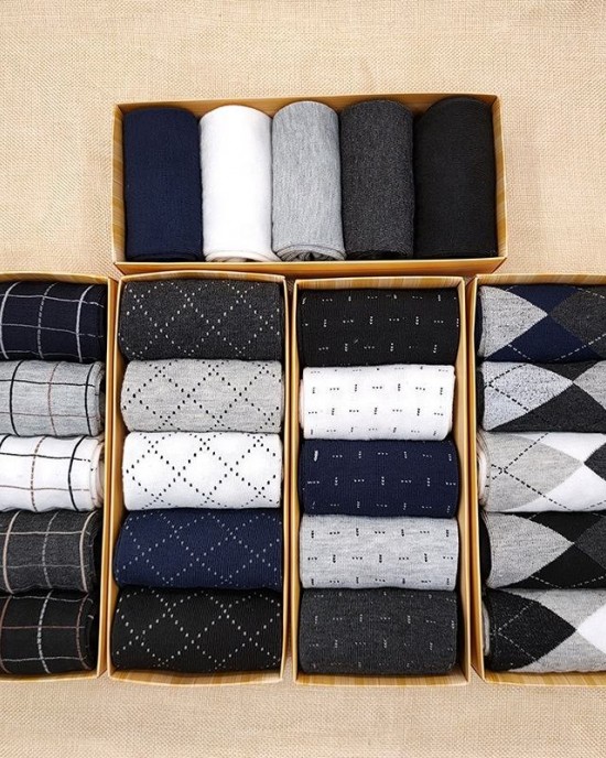 Wholesale 5 Pairs Plain Argyle Office Socks Gift Set Formal Business Men's Dress Crew Socks With Box