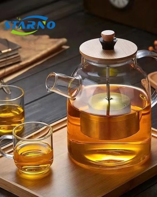 Borosilicate Glass Glass Teapot with Bamboo Wood Lid Borosilicate Glass Tea Pot Set Infuser Teapot