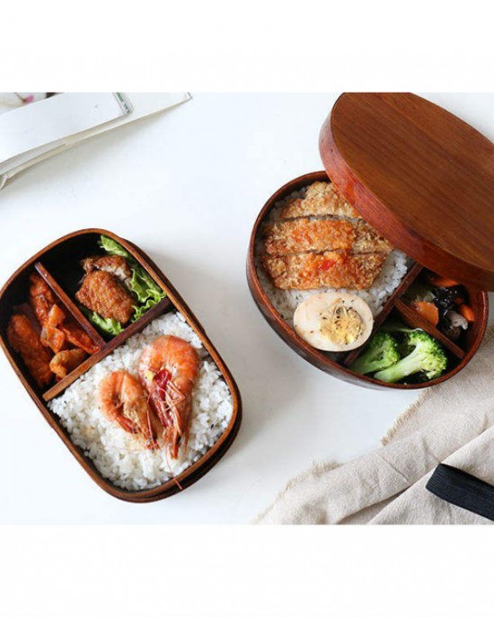 Japanese Creative Wooden Lunch Box Divided Bento Box Student Lunch and Dried Fruit Storage Sushi Box