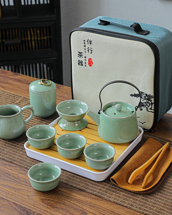 Custom Logo Portable Ceramic Teaware Set with Bag Teapot Travel Teaware, Gaiwan Tea Cups of Tea Ceremony Chinese Kung Fu Tea Set