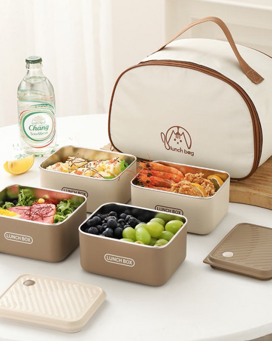 Portable Stainless Steel Lunch Box Set with Insulated Bag and Cutlery Set for Children Kids Meal Prep togo Lunch Container