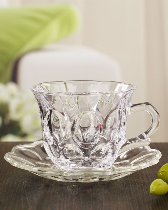 145ml 4.9oz DELI Wholesale Vintage Luxury Glass Clear Modern Tea Cup with Handle