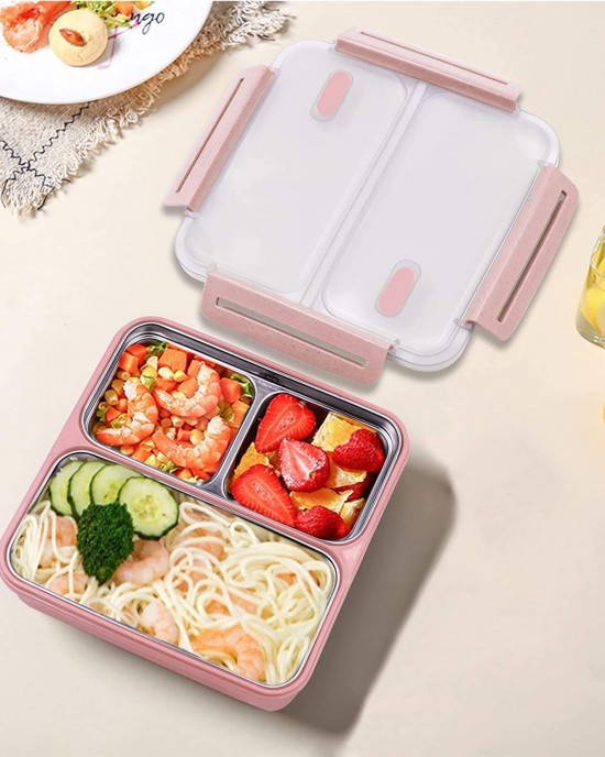 Wheat Fiber Lunch Box For Kids Adults 3-Compartments Bento Lunch Box Food Snack Containers With Removable Compartments