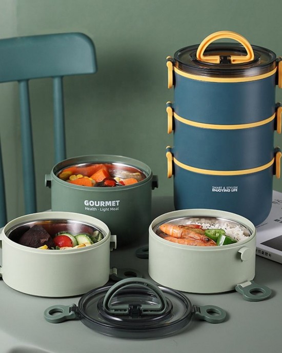 Best Selling 304 Ss Bento Insulated Lunch Box Multi-layer Thermal Lonchera Portable Round Tiffin Box