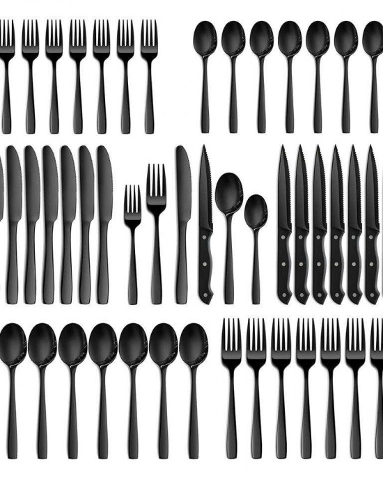 Amazing Hot Sell Silverware 36/48/72 Pieces Heavy Knife Spoon Fork Besteck Black Flatware Set Stainless Steel Cutlery Set