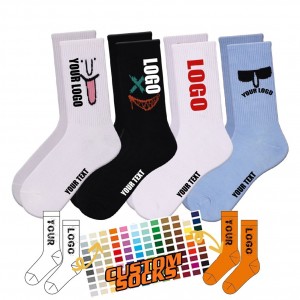 FREE DESIGN & MOCK-UP Custom Logo Men Jacquard Letter Sock Customized Pattern Crew Socks With Design Logo