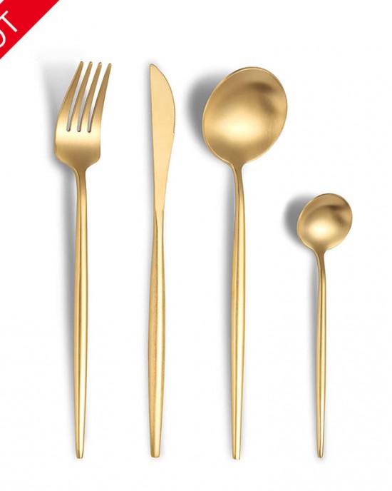 Nordic Commercial Stainless Steel Portuguese Cutlery Flatware Matte Gold Colored Silverware Spoon Fork Set Dinner Knife