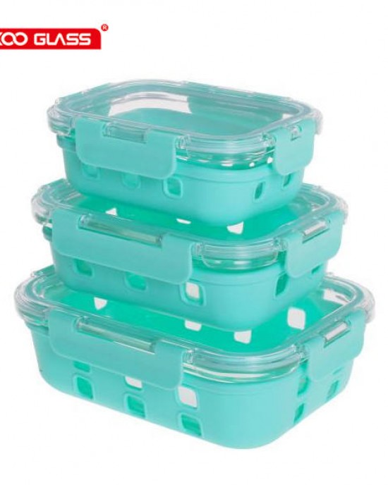 microwave safe glass meal bpa free food storage containers airtight lunch box with silicone sleeve