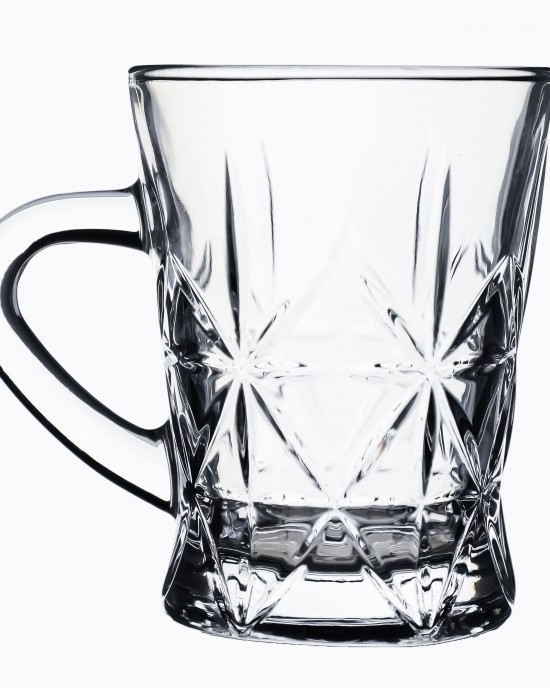 Hot Selling Luxury Small Transparent Embossed Glass Cups For Drinking Tea Or Juice With Handle