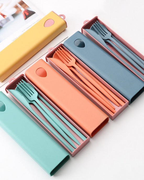 2023 New Arrival High Quality Knife Spoon Fork Chopsticks Wheat Straw Fiber Cutlery Eco Portable Travel Cutlery Set for Home