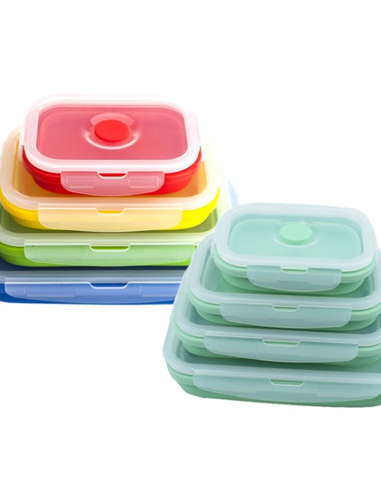 Kitchen Gadget Foldable Set Of 4 Collapsible Lunch Box Silicone Food Storage Container Bento Lunch Boxes With Lids