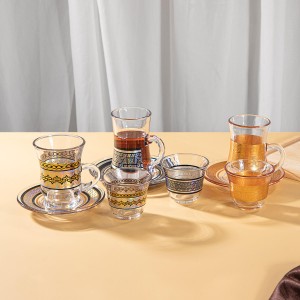 Modern Collection Turkish Glass Mug With Thin Waist Saucer Cups Set, Espresso Coffee Cups Set of 6 Cups & 6 Saucer