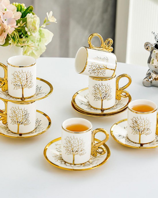 Turkish Style New Designs Golden Coffee Mugs Cup Saucer Tea Set Style Gift High Quality New Bone China For Drinking Ware