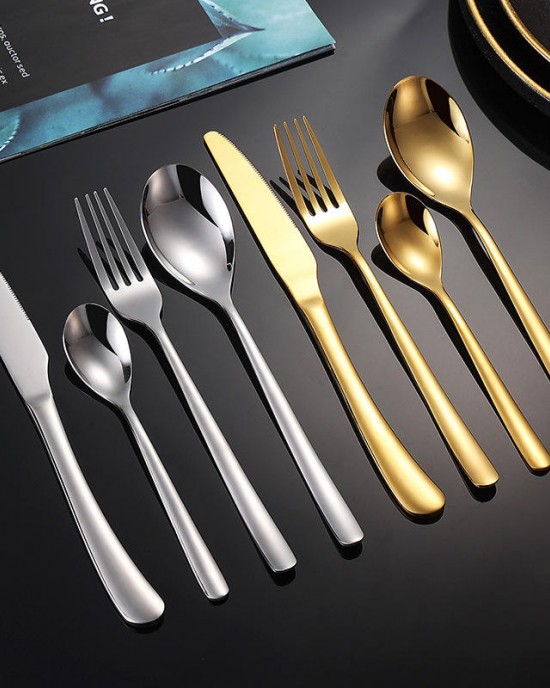 Moonlight Stainless Steel Knife Fork Spoon 4Pcs Wedding Gold Cutlery Flatware Silverware Couverts Restaurant Hotel Cutlery Set