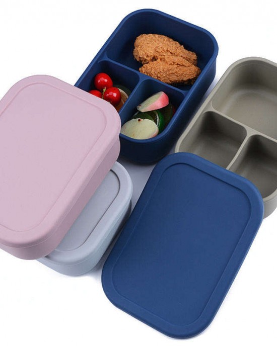 Bento Box With Lid Spoon Fork Silicone 3 Compartment Children's Lunch Box Kids Set Accessories For School