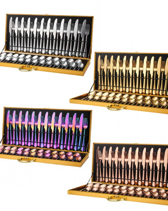 48 Pieces Stainless Steel Cutlery Set Service For 12 Person With Gold Gift Package Wedding