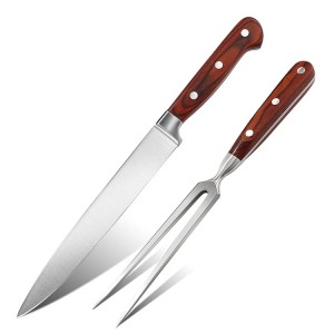 2PCS Stainless Steel Carving Knife Fork Set Slicing Knife with Wood Handle BBQ Stainless Steel Kitchen Knife Set