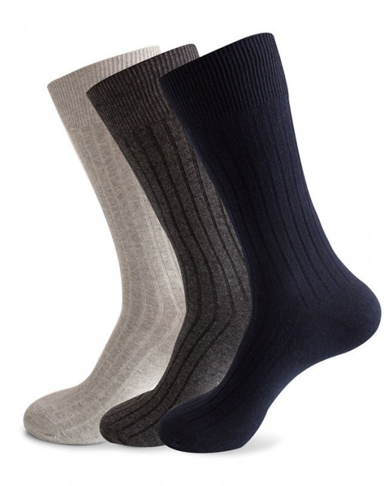 Wholesale Large Size Men Socks Ribbed Combed Cotton Comfortable Black Beige Crew Socks Dress Socks