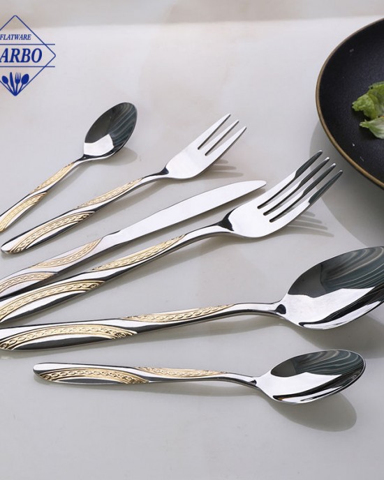 Golden Electro-plating Handle 410SS High Quality Mirror Polished Stainless Steel Flatware 24 Pieces Fork Spoon Cutlery Sets