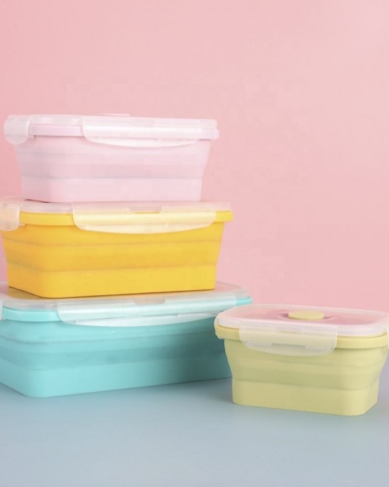 Microwavable Airtight Collapsible Lunch Box Foldable Silicone Food Storage Containers With Lids