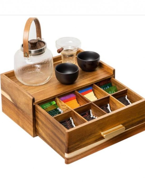 Holder Drawer Packaging Station Chest Display Wooden Caddy Acacia Wood Tea Bag Organizer Storage Tea Box