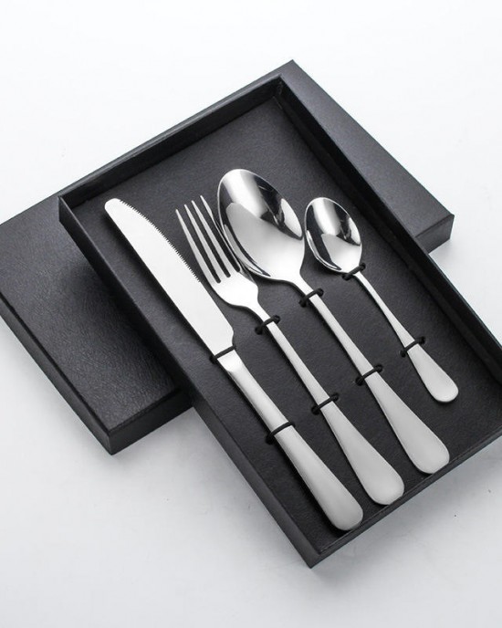 Custom Luxury High Quality Silver Knife Spoon Fork Set With Gift Box Gold Cutlery 4pcs Stainless Steel Flatware Sets