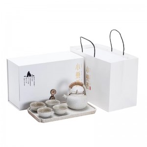 Japanese Retro Style Porcelain Clay Kung Fu Tea Set Stocked Loop-Handled Ceramic Teapot Tea Set with Gift Box