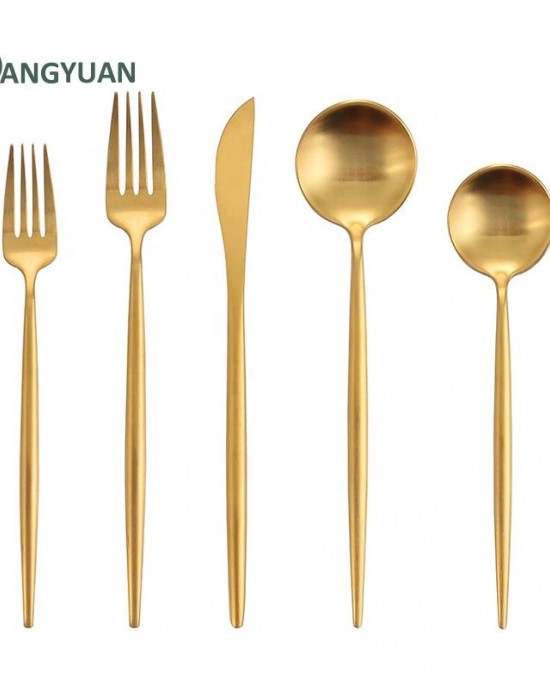 FANGYUAN Hot Sale Cheap Portuguese Wed Rental Spoon Fork Knife Stainless Steel Matte Gold Flatware Dinnerware Set Cutlery