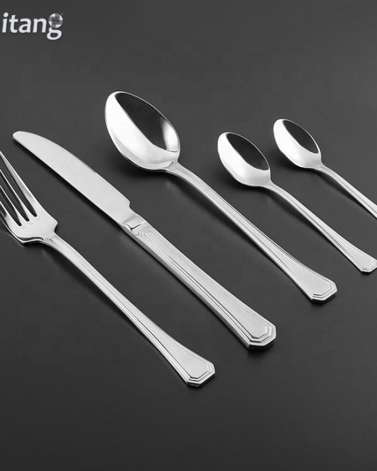 Stainless Steel Cutlery Set Restaurant Spoon Fork Knife Sets Stainless Steel 5 Piece Silver Cutlery Set