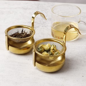 Hot Sale Metal Tea Infuser Gold Stainless Steel Tea Infuser Mesh Tea Filter Strainer With Rotate Bottom Tray