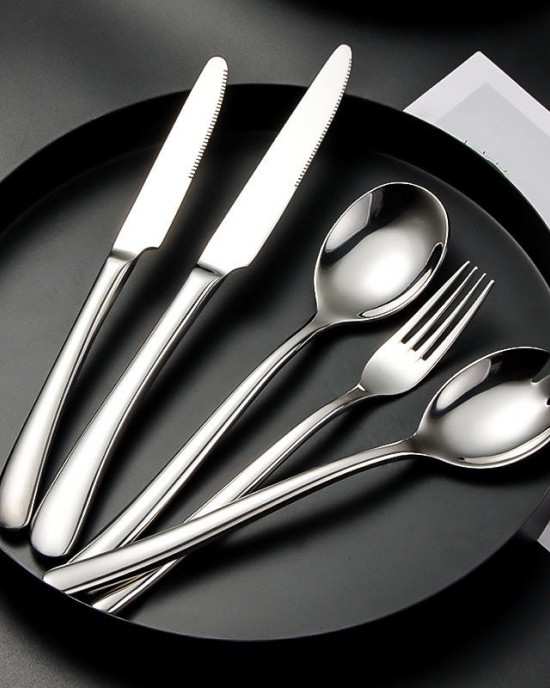 Modern Reusable Luxury High Quality Stainless Steel Sliver Metal Restaurant Flatware Knife Spoon and Fork Kitchen Cutlery Sets