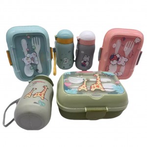 Warehouse Cartoon Lunch Box Set Plastic Water Bottle Straight Drinking Lunch Box Bottle Set For Teenagers