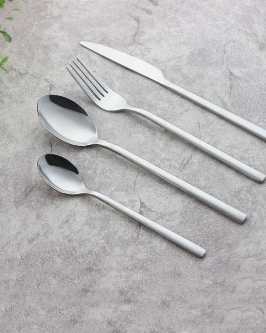 Simple Style 4-Piece Stainless Polished Flatware including Dinner Knife Fork Tea Restaurants Cutlery Set