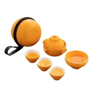 Portable Ugly Orange Outdoor Travel Ceramic Tea Set Quick Cup One Pot Four Cups Teapot Business Gift