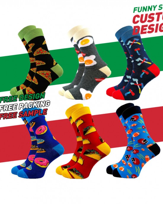 Custom Funny Socks Support Free Design Novelty Socks Custom Pattern Logo Design Cotton Crew Funny Socks Jacquard Knitted