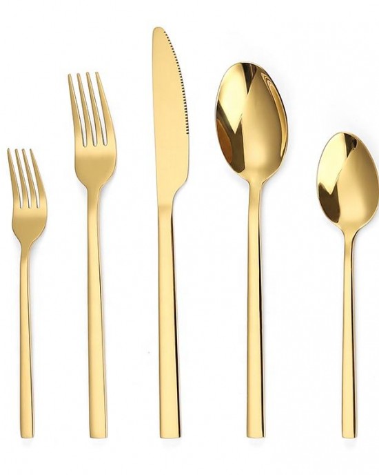 Bulk Gold Knife Fork Spoon Cutlery Set Stainless Steel Square Handle Flatware Silverware Set