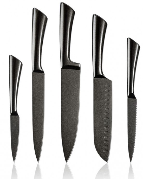 Super Sharp 5pcs Hollow Handle Black Coating Kitchen Knife Set Stainless Steel Chef Knives Set