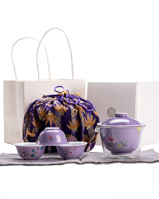 Glass Travel Tea Set Outdoor Portable Bag Ceramic Quick Cup Travel Portable One Pot Fills Three Cups Kung Fu Tea Set